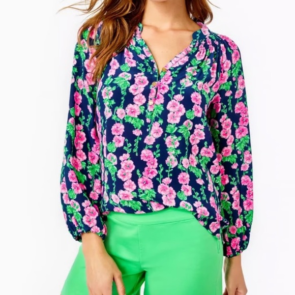 Lilly Pulitzer Tops - Lilly Pulitzer Elsa Top in Navy De Vine Oyster Bay